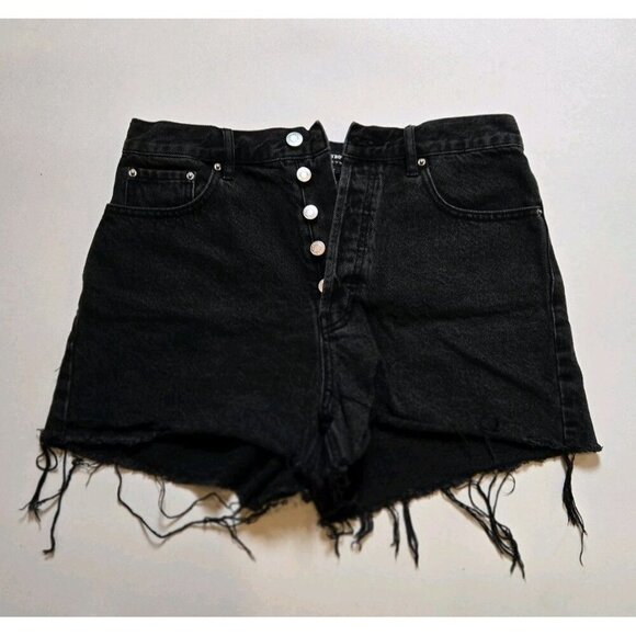 Playboy By Pacsun Womens 28 High Rise Button Fly Black Jean Hot Shorts Distress - Picture 2 of 9